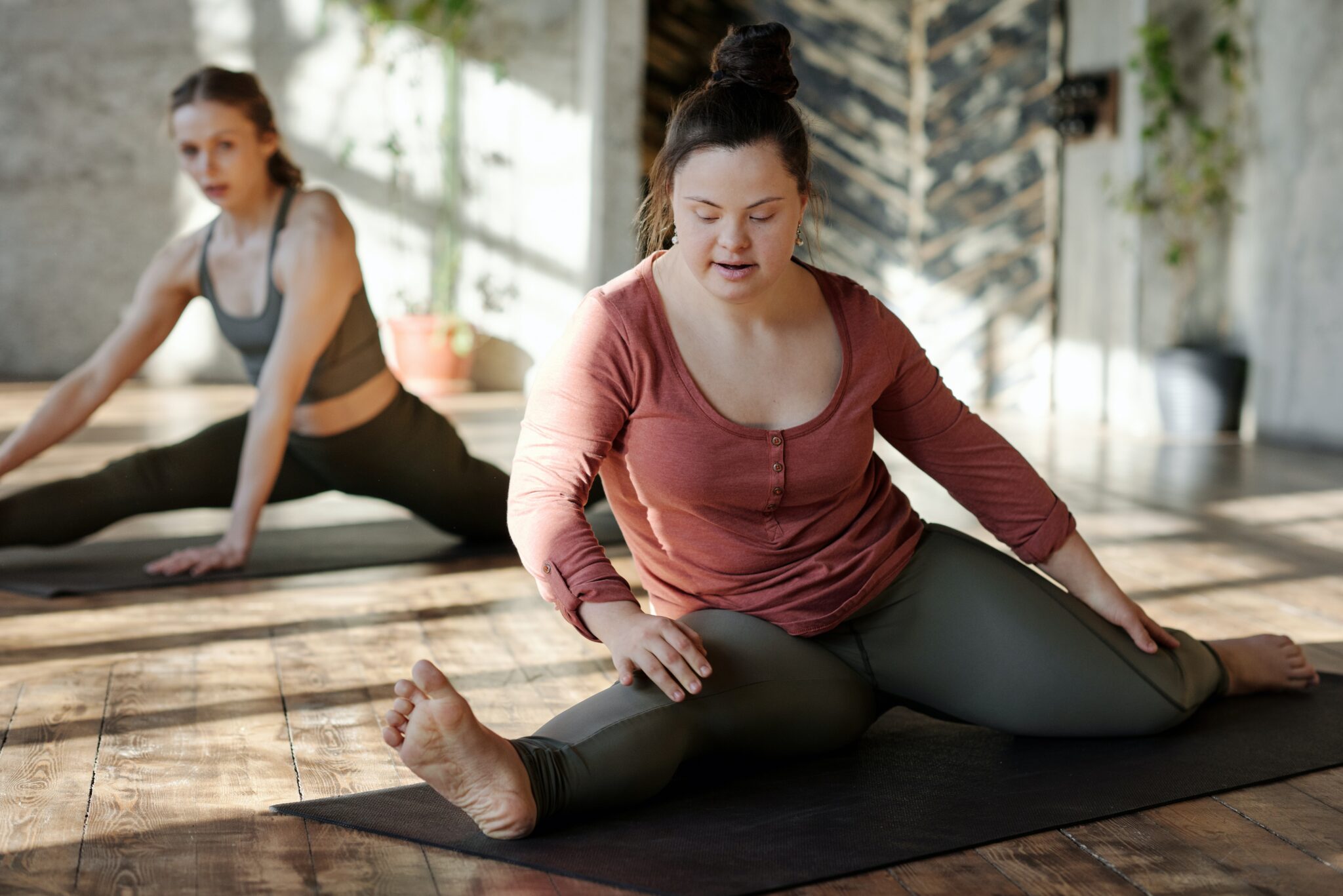 A young woman practicing yoga